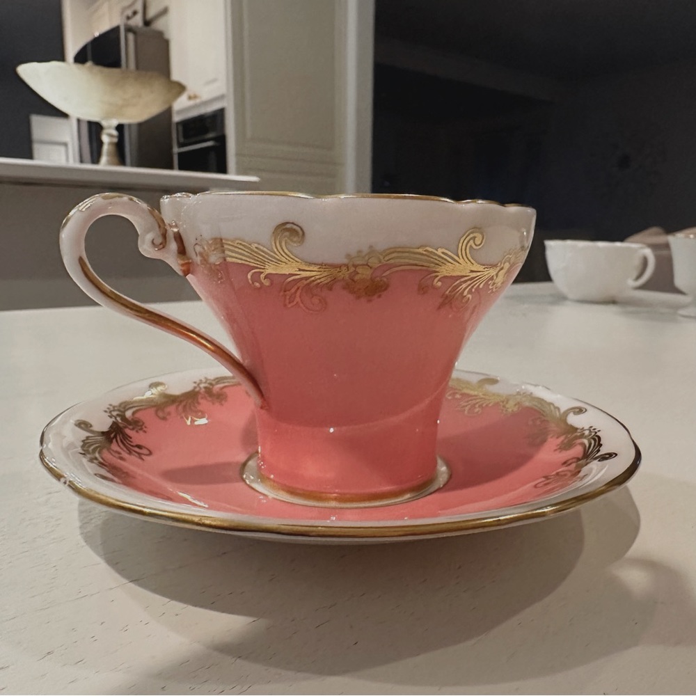 AYNSLEY Authentic Bone Vintage Tea Cup and Saucer Set Antique Pink Gold & White